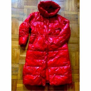 A NEW DAY size XL Glossy Red Water-Resistant Full-Length Hooded Puffer Coat